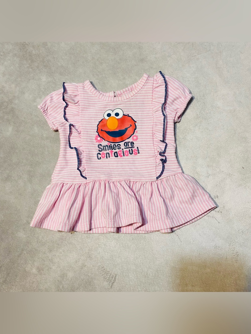 Baby Girl Elmo Dress Sesame Street Pink & White Striped Size 0/3 Months Ruffle